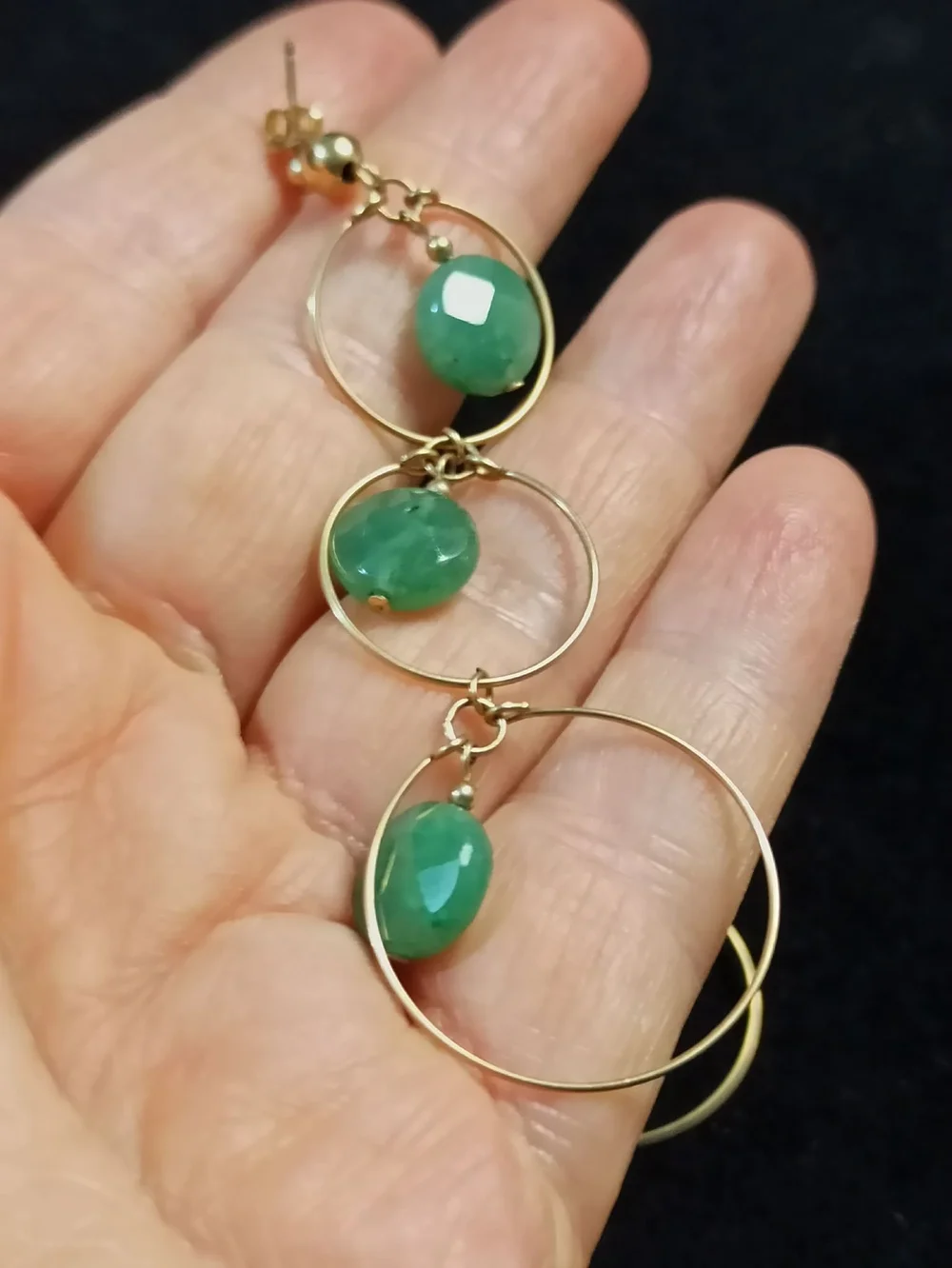 Vintage 14KT G. F. Green Jade Cascade Dangle Earrings Statement Designer 1990s